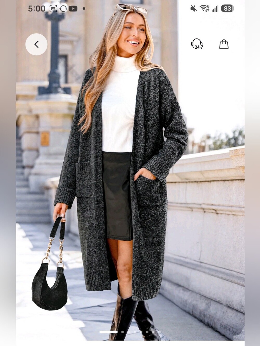 Cupshe Charcoal Gray Open-Front Long Cardigan
